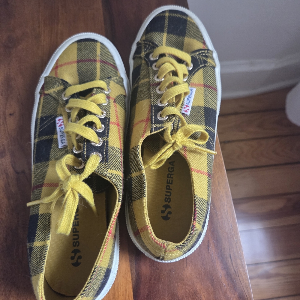 Superga Yellow and Black Checkered Sneakers